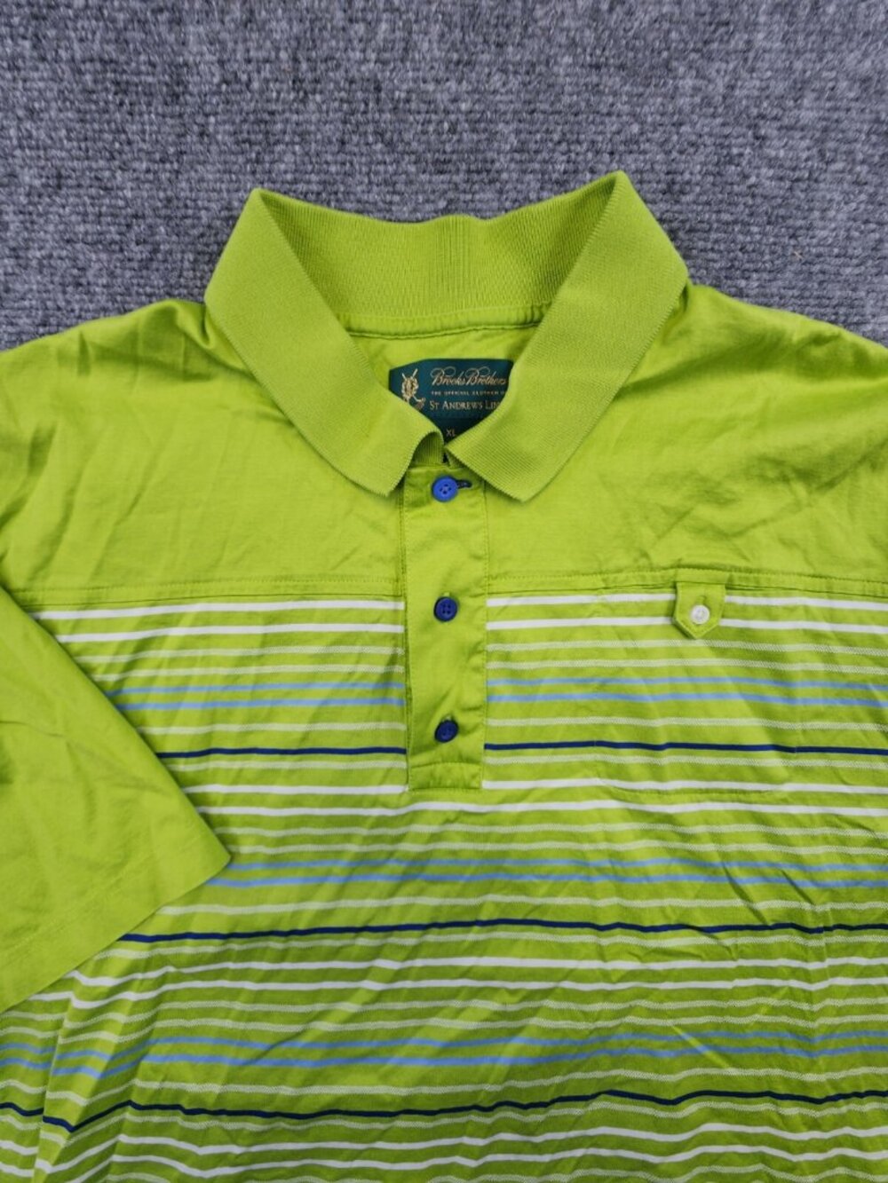 Brooks Brothers St Andrews Links Men's XL Green Striped Short Sleeve Polo Cotton